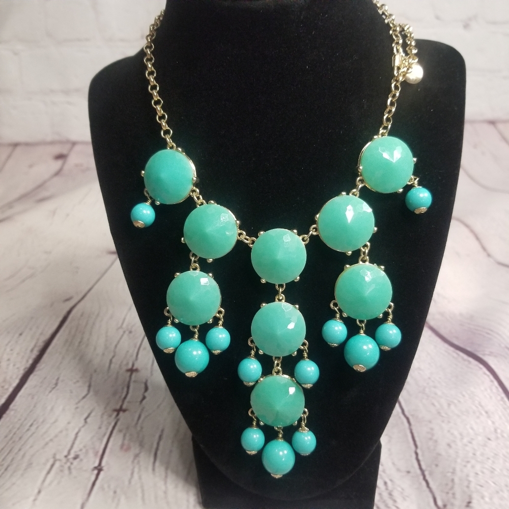 JCrew Turquoise & Blue Statement Necklace Goldtone